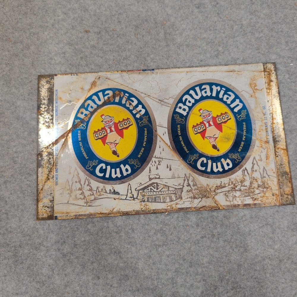 Vintage Bavarian Club Premium Beer Metal Flat Jos Huber Brewing Co Wisconsin